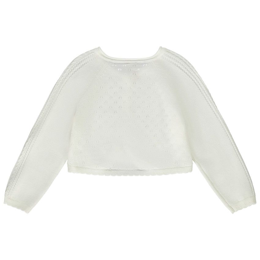 Gilet boléro en tricot pointel pour bébé fille - Ecru