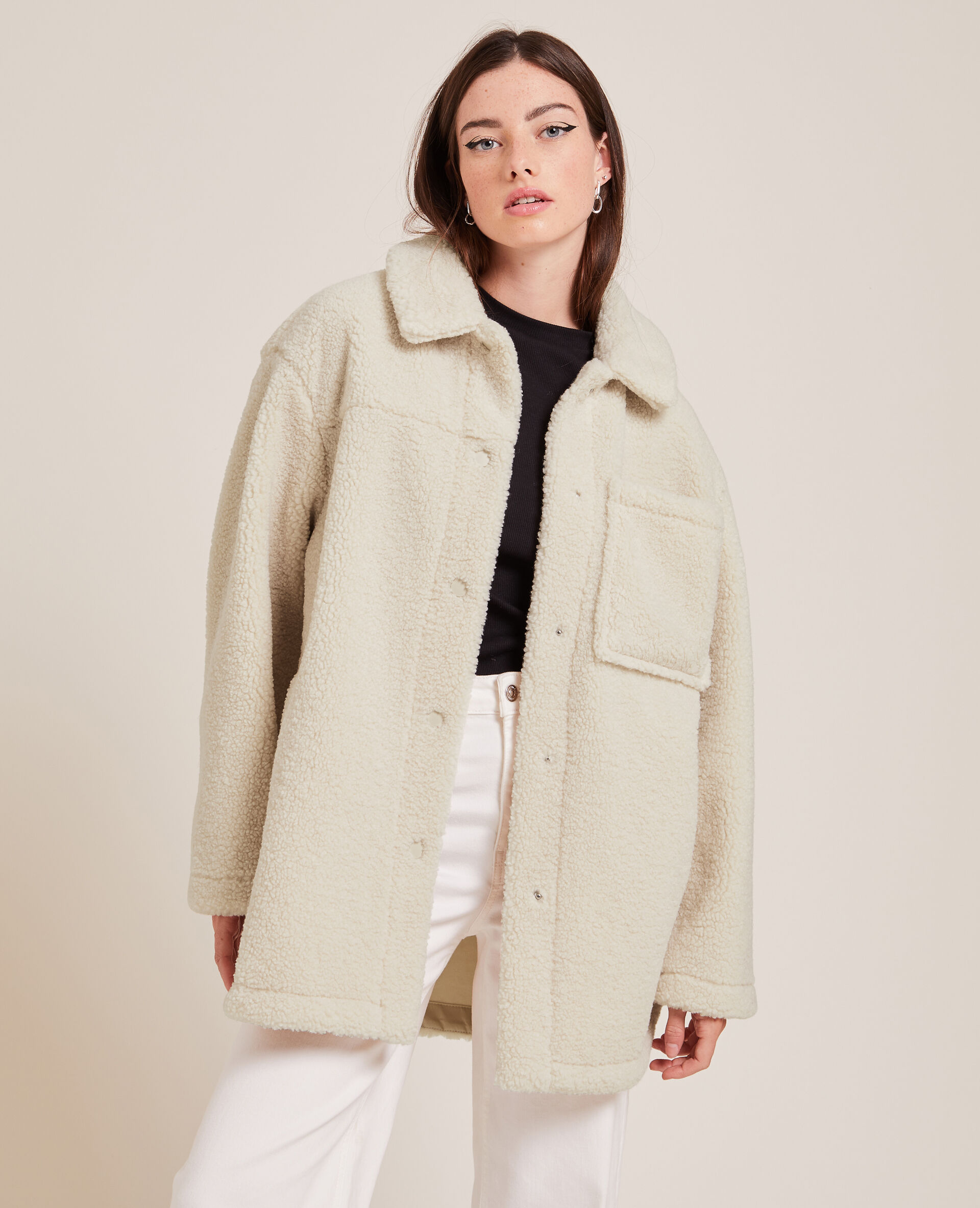 Veste droite en sherpa - Blanc