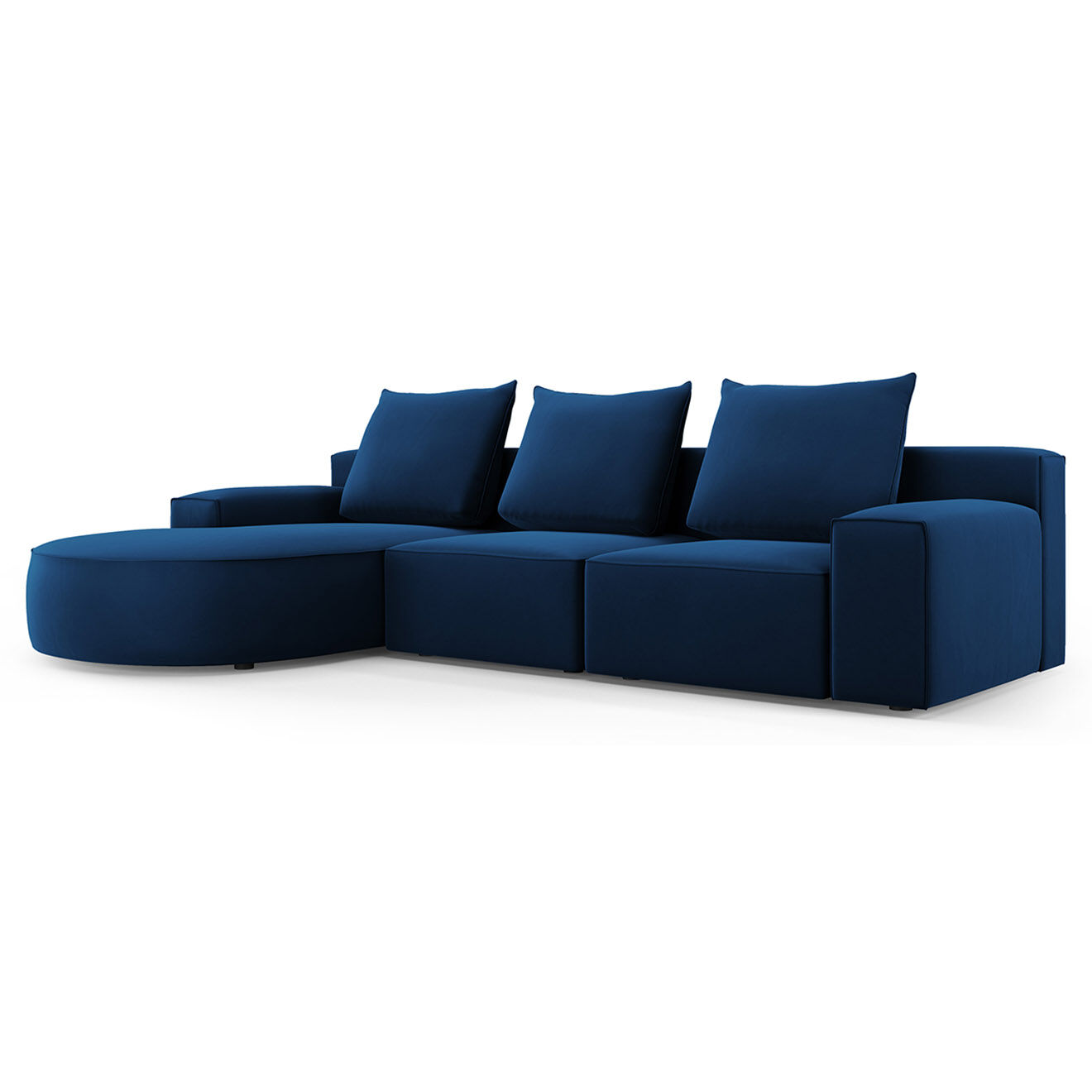 Mazzini Sofas Canapé d'angle gauche arrondi en velours Ivy 5 Places bleu roi - 285x180x89 cm