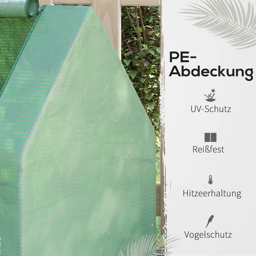 Outsunny Foliengewächshaus mit Tür zum Aufrollen grün, silber