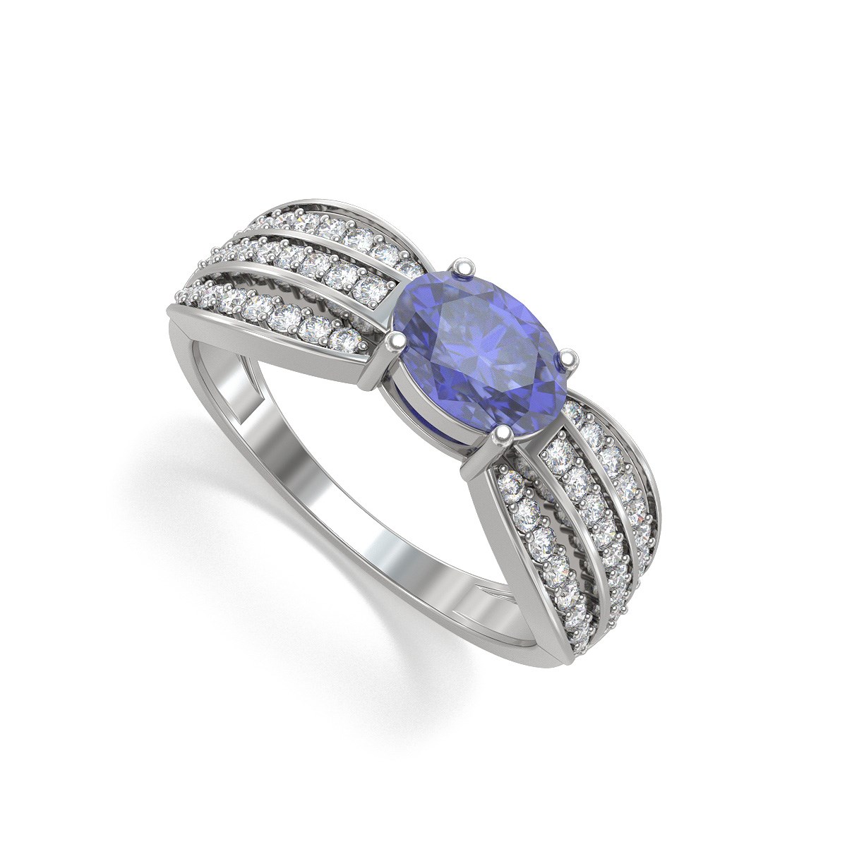 Bague ADEN Tanzanite et diamants sur Argent 925 2.89grs