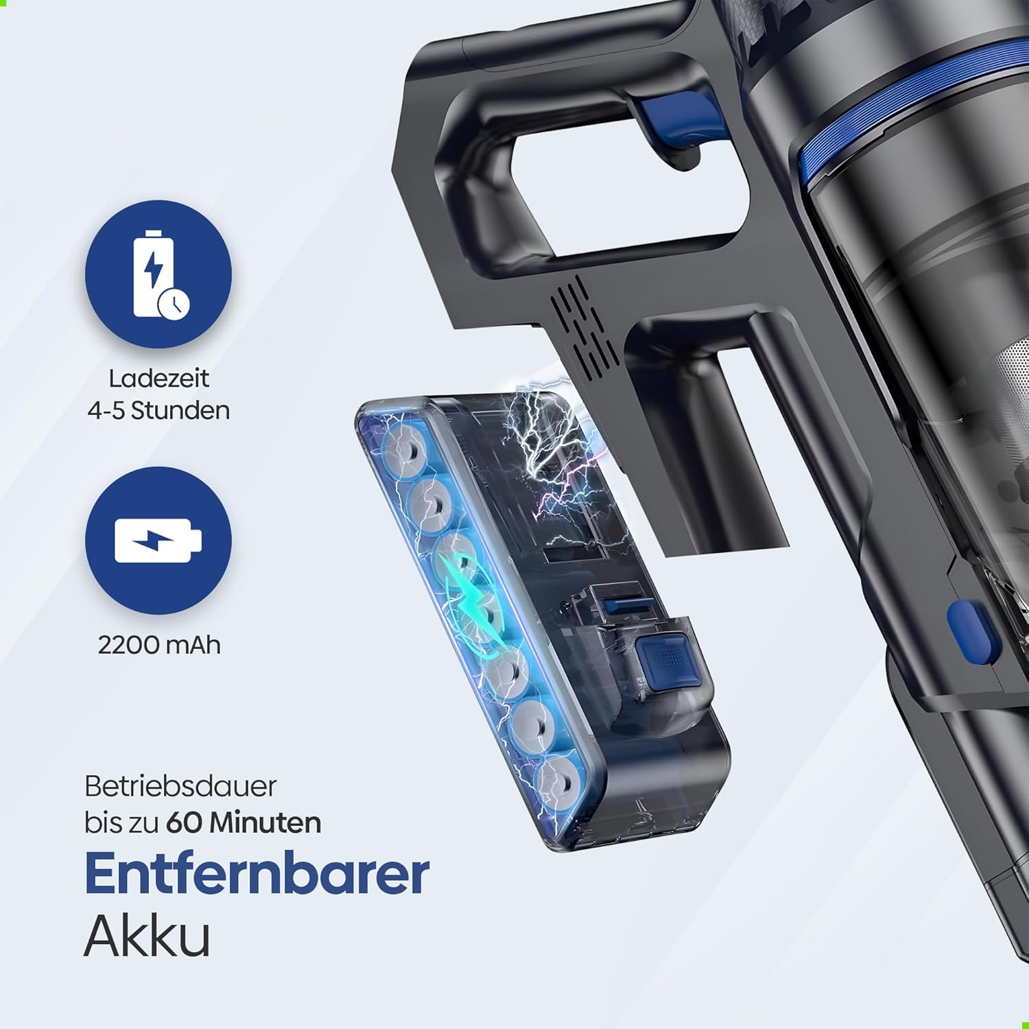 Olvy Akku-Staubsauger mit Wischfunktion, Tierhaare/Teppiche/Hartböden, Kabelloser 2-in-1, ohne Beutel, 35KPA Saugleistung, 5 Stufen, LED-Display, Leichter Staubsauger mit HEPA-Filter & Zubehör