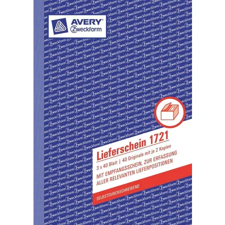 Avery Zweckform 1721 Lieferscheine mit Empfangsschein, A5, selbstdurchschreibend, 3x40 Blatt