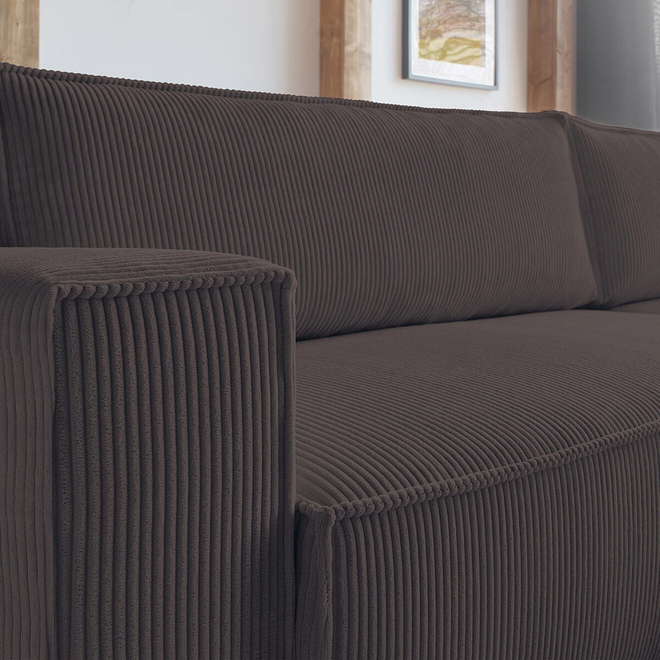 Bobochic Canapé d'angle convertible reversible Nihad en velours côtelé marron - 282x153  cm