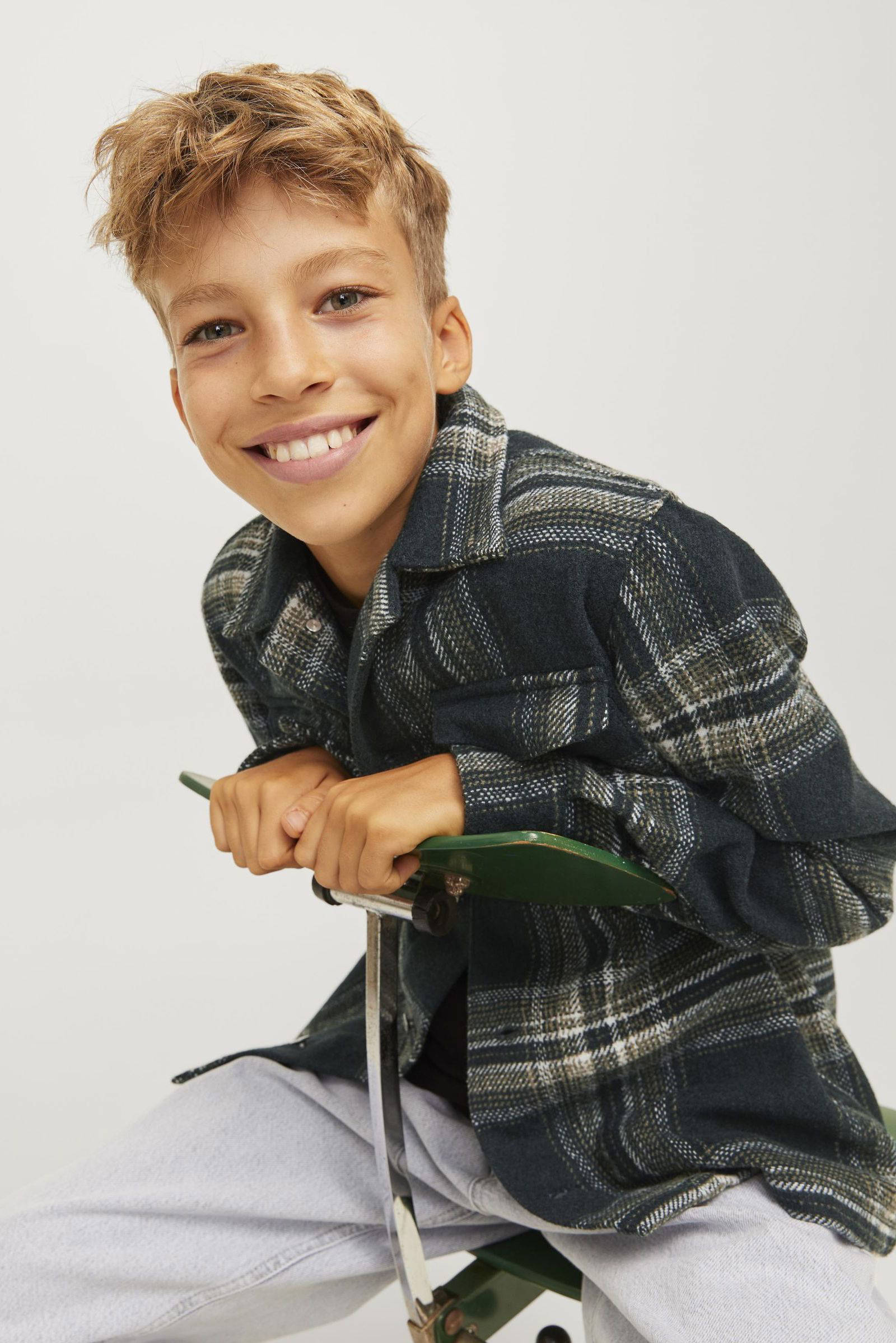 JACK & JONES geruit overhemd JORVESTERBRO donkerblauw/ecru