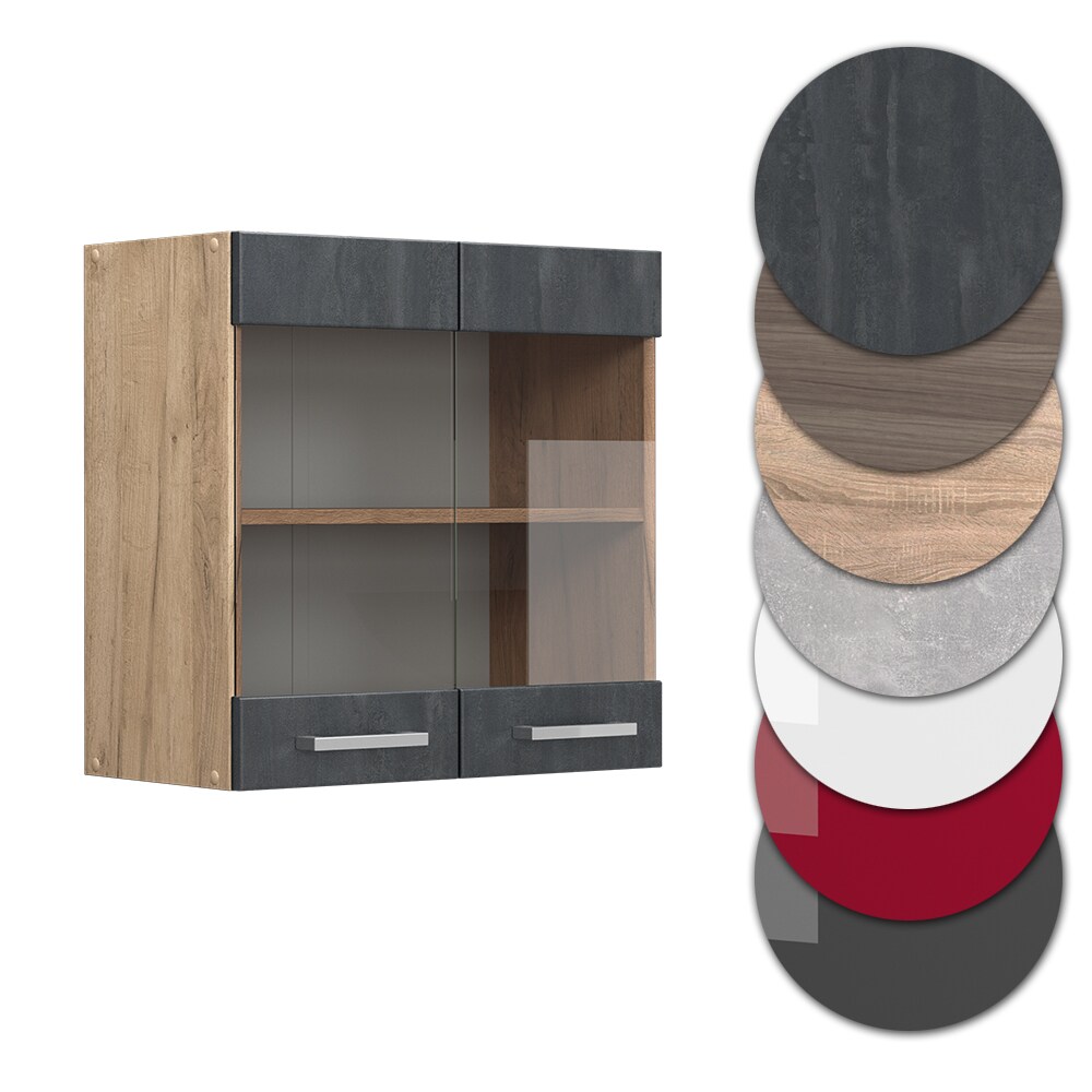 Vicco Hängeglasschrank R-Line Schwarz Beton Eiche 60 cm