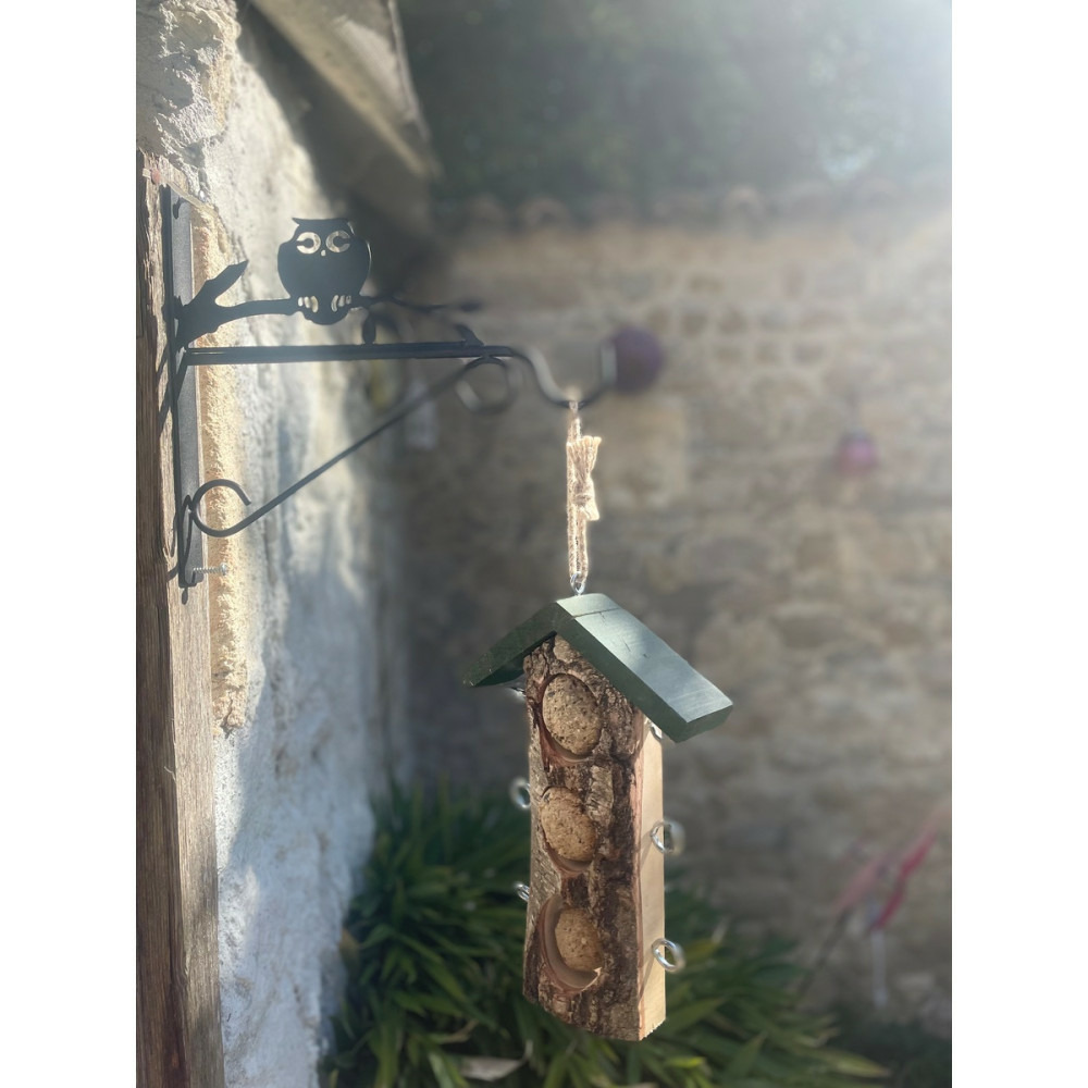 Support 3 boules de graisse en bois massif pour oiseaux