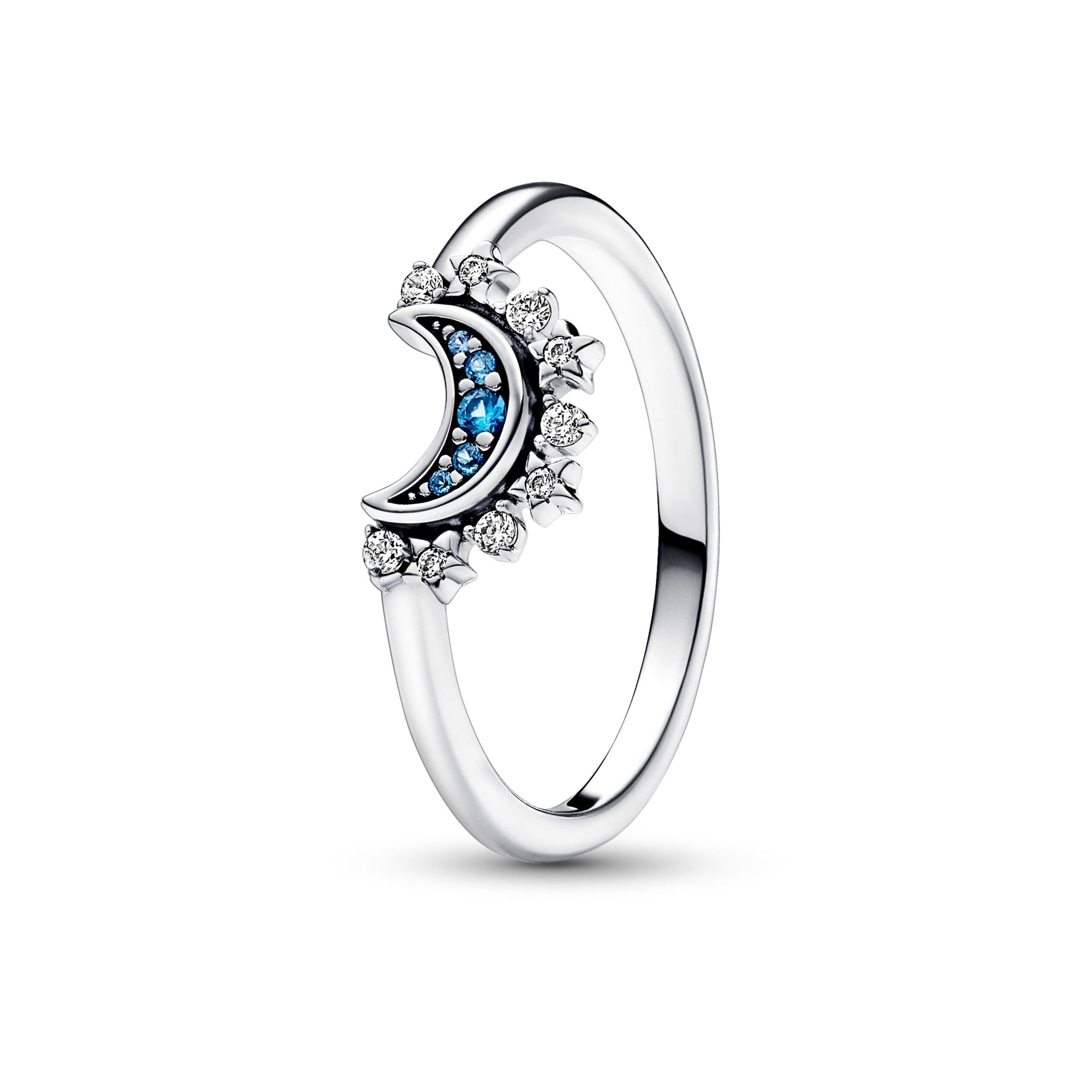 Pandora Moments Himmlisch Funkelnder Blauer Mondring 925 Silber