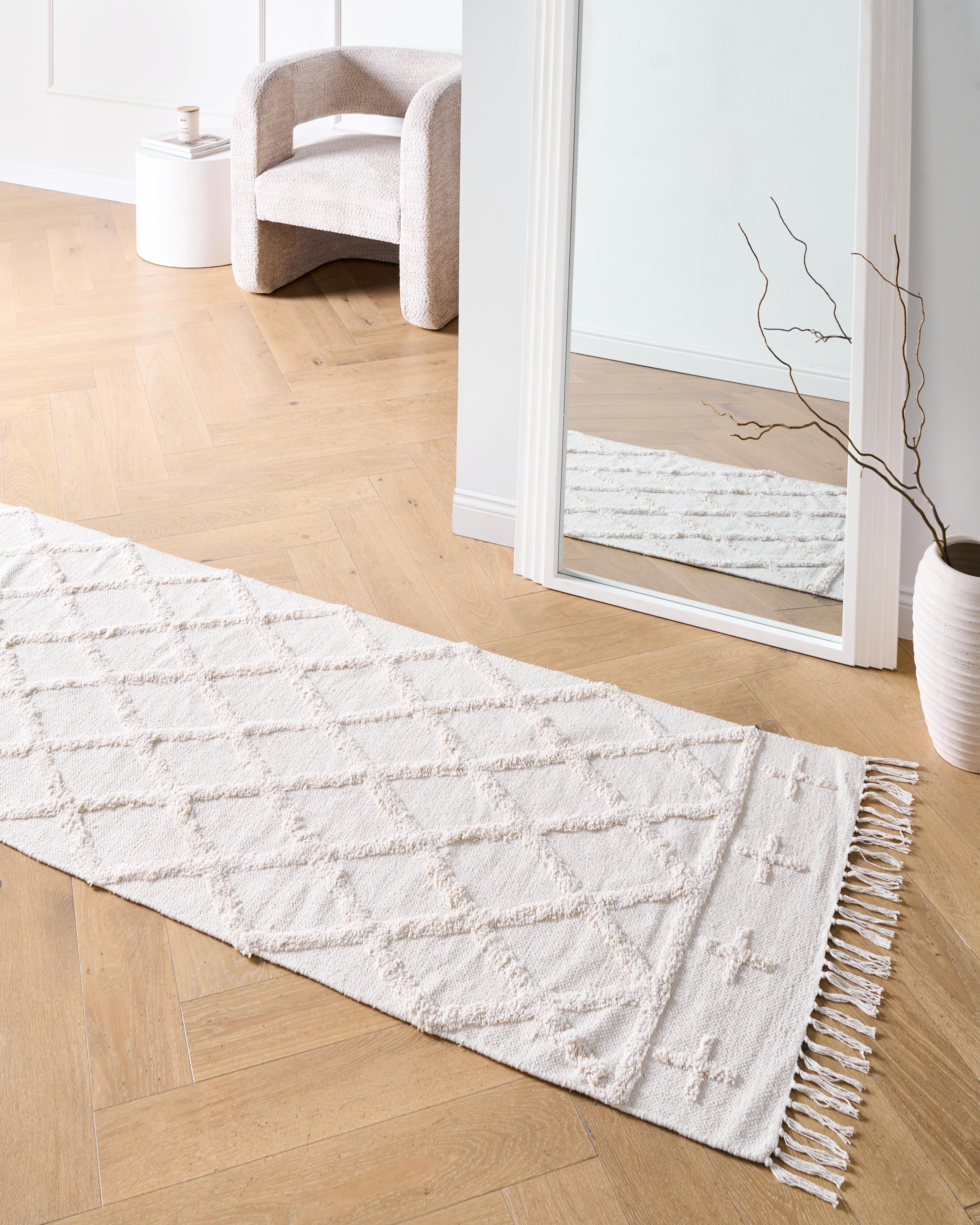 Vloerkleed TOZLU Beige 80 x 230 cm Katoen