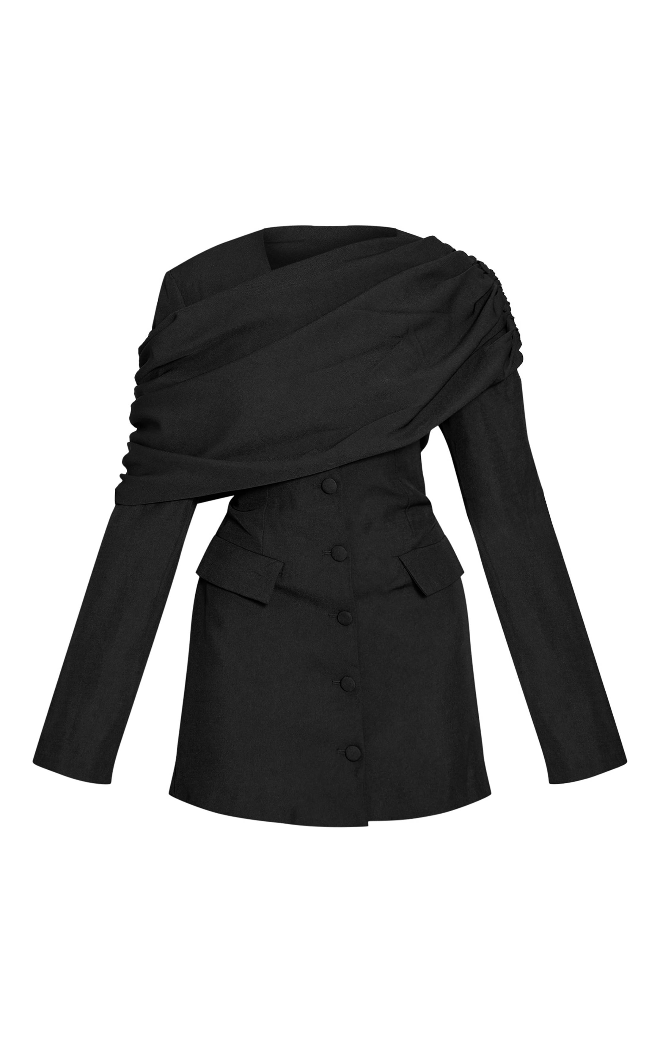 Noir Robe Blazer Cintrée Avec Détail Ceinture Drapée