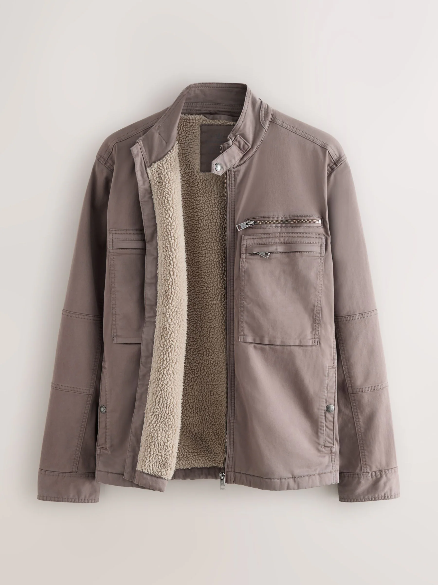 Neutraal - Borg Lined Zip Through Funnel Jacket