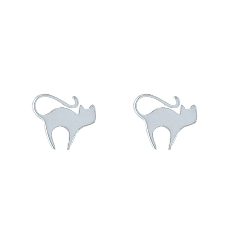 Boucles d'Oreilles Argent Silhouette de Chat