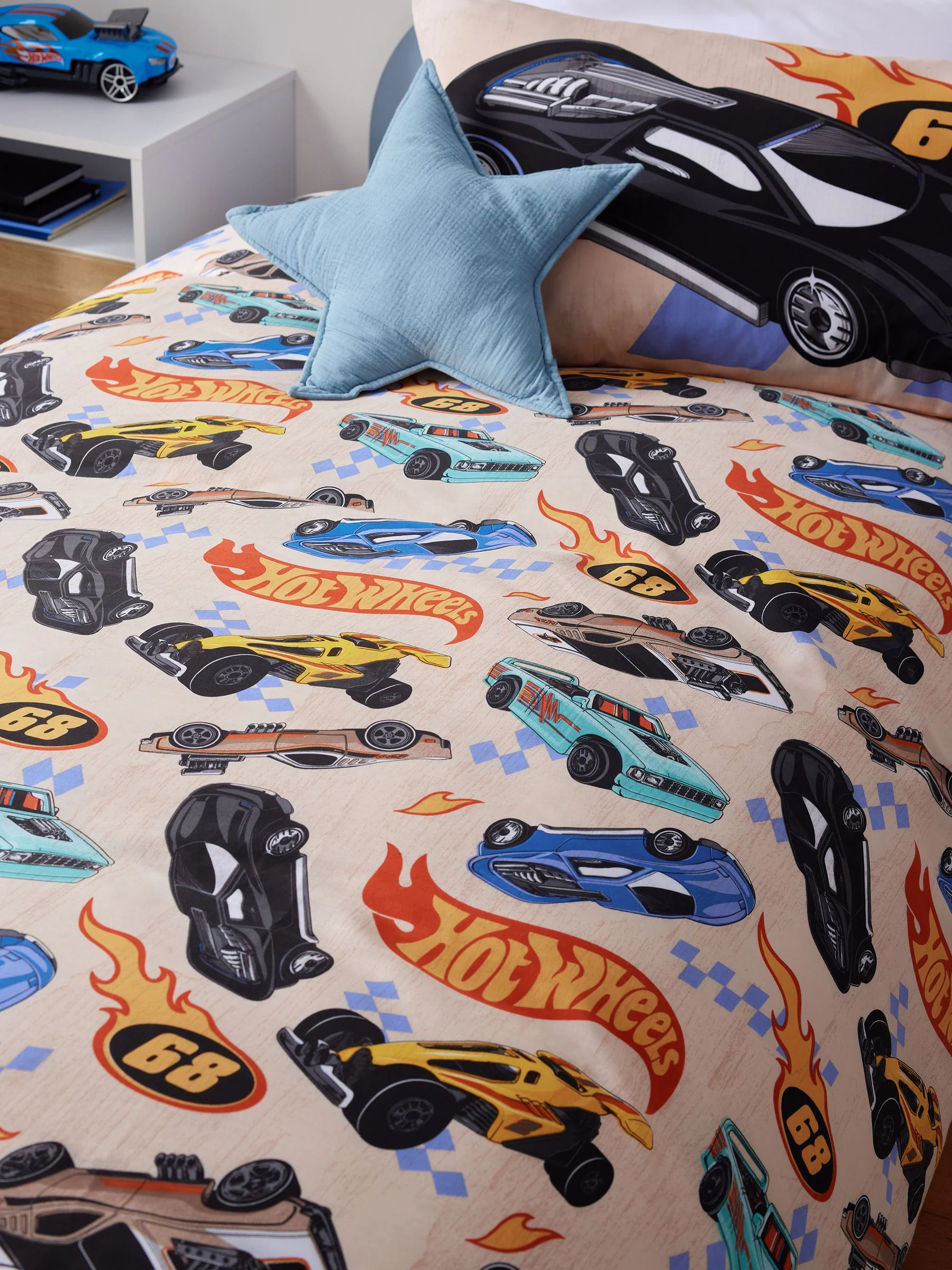 Hot Wheels omkeerbare polykatoenen dekbedovertrek- en kussensloopset voor eenpersoonsbed