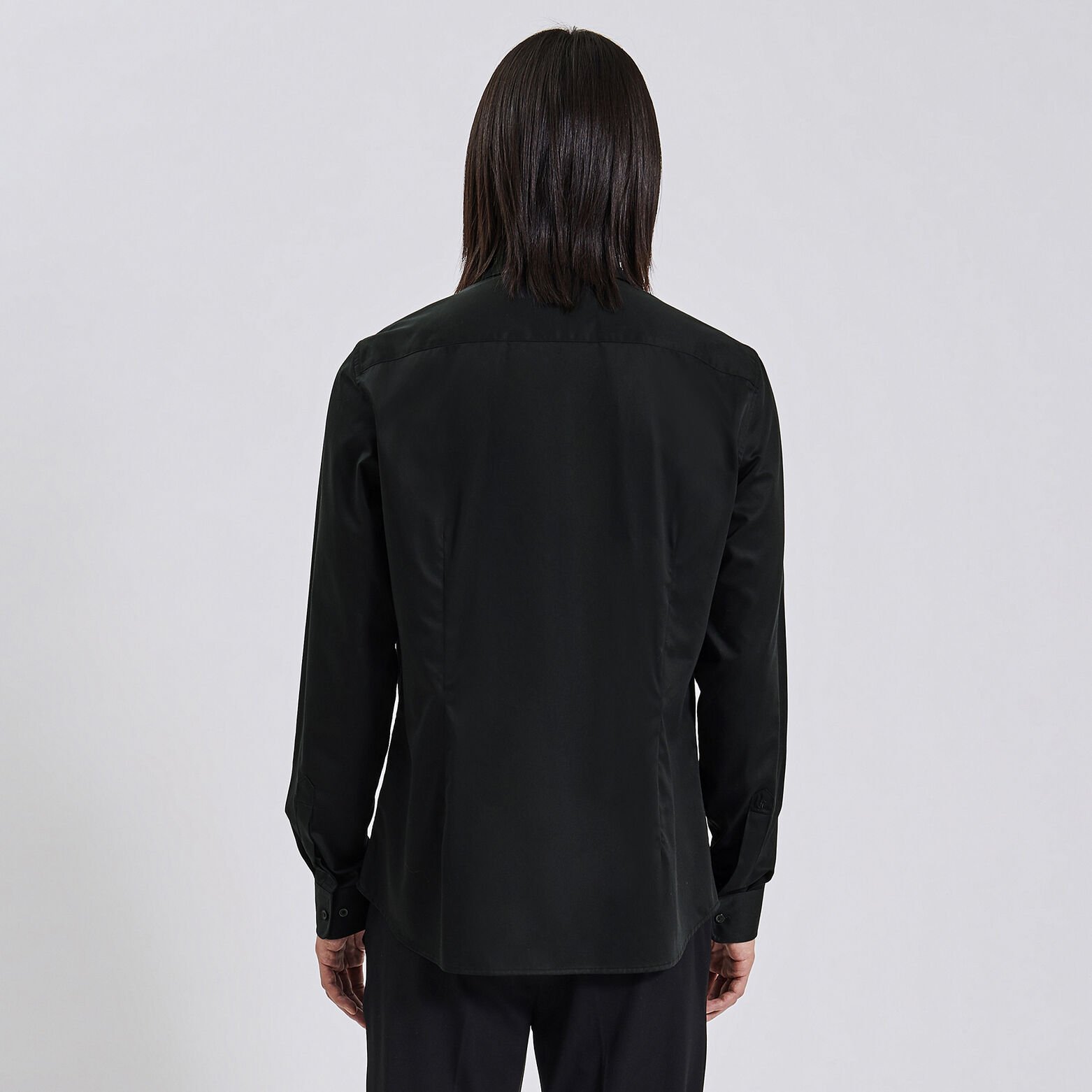 Chemise slim unie coton biologique satin Noir