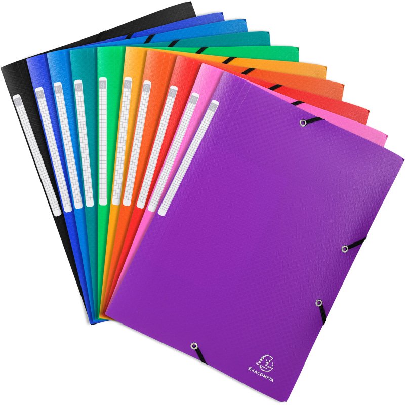 Chemise à élastique 3 rabats plastique Exacompta Opak 24 x 32 cm dos 2 cm couleurs assorties