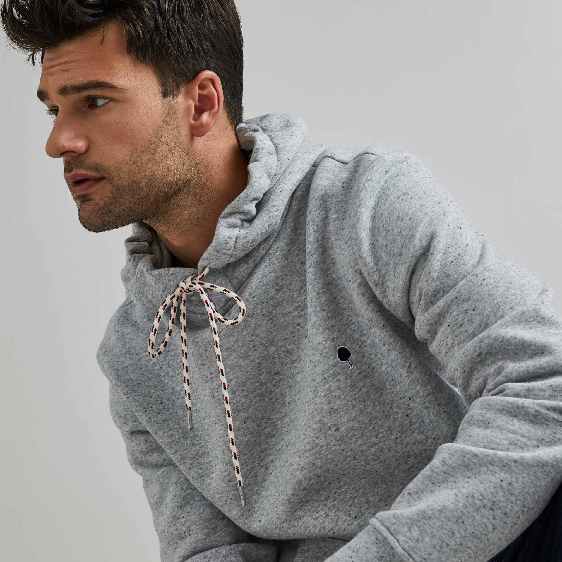 Sweat à capuche gris chiné coton et polyester recyclé - modèle Dirac