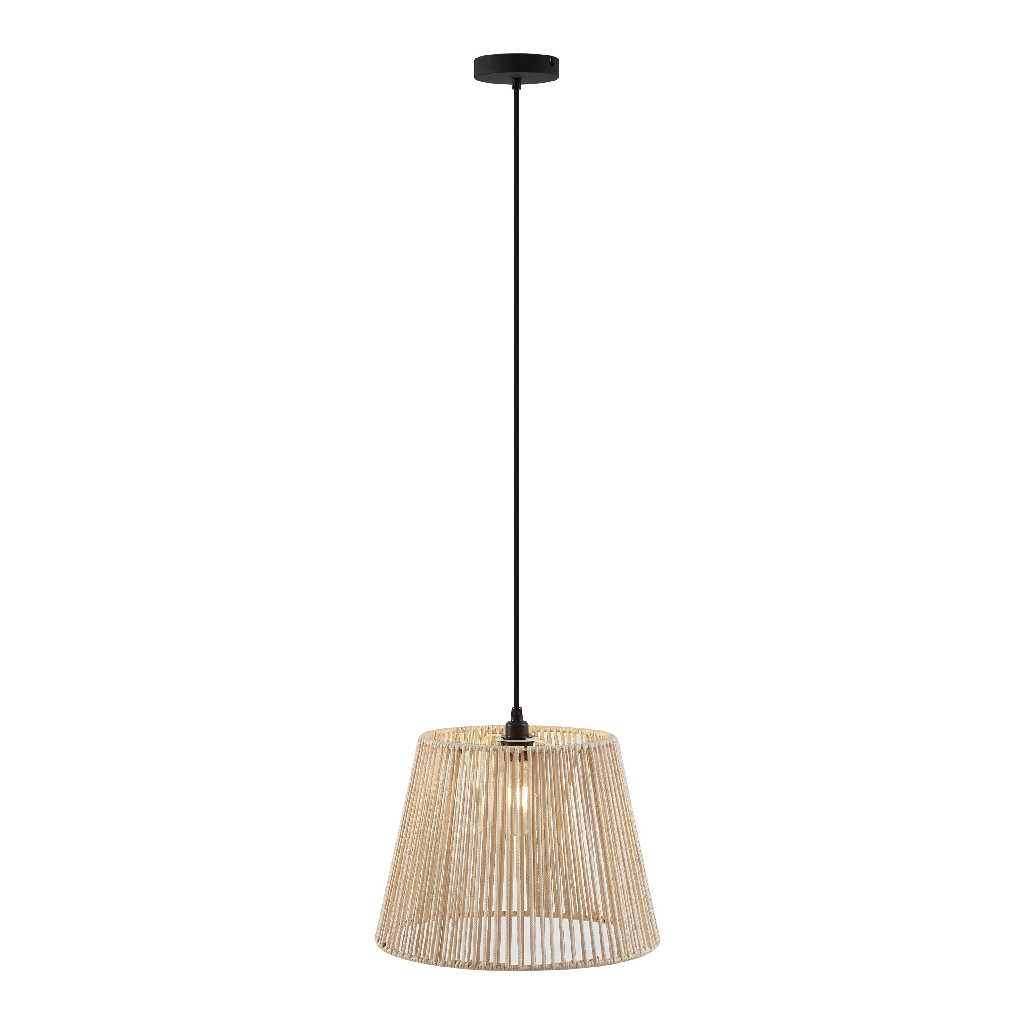 Buiten hanglamp zwart met beige kap van touw IP44 - Cava Jayla