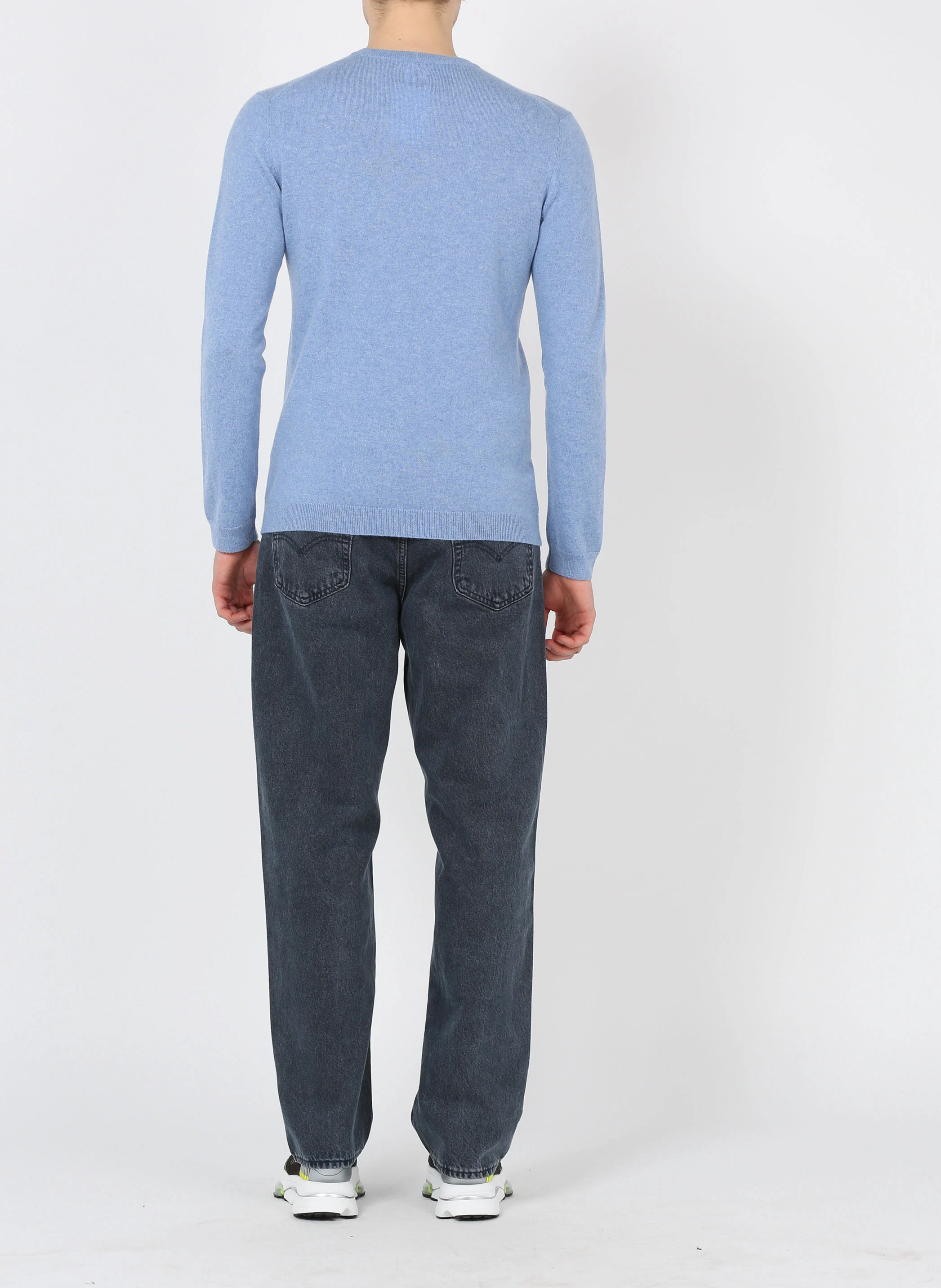 Pull col rond regular fit en cachemire | Bleu