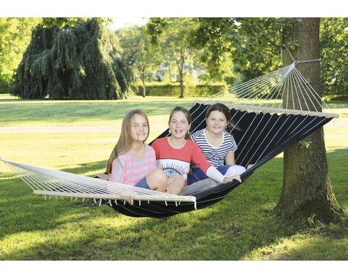 Premium katoenen hangmat, 145x200 cm, zwart-wit gestreept