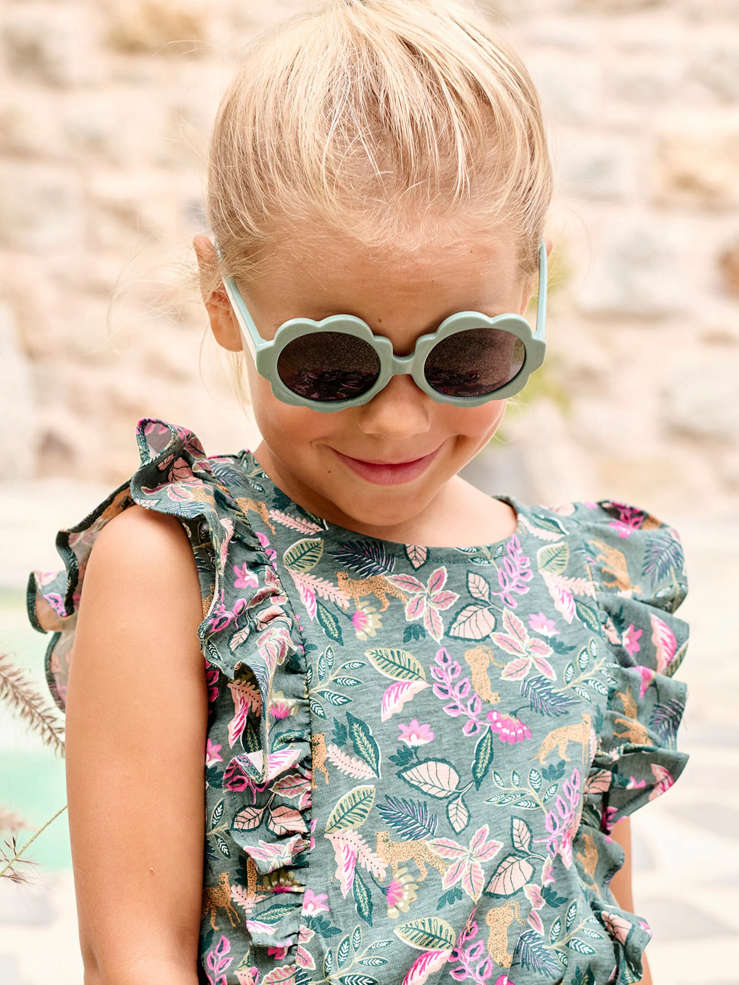 Vertbaudet Kinder Sonnenbrille in Blumenform graublau