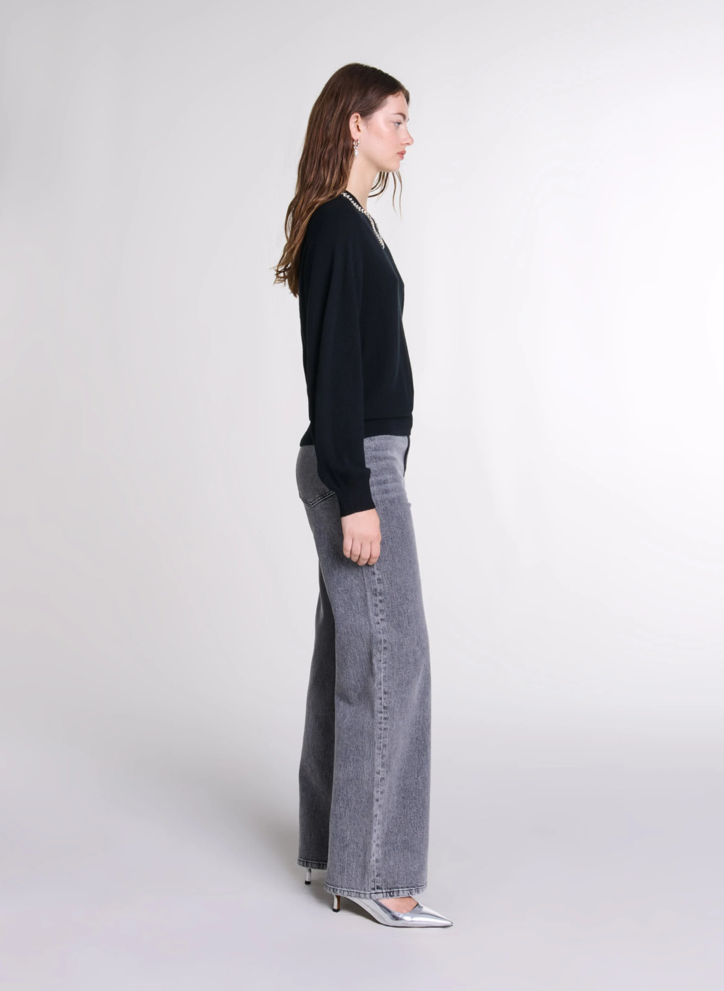 Pull col V en laine mélangée | Noir