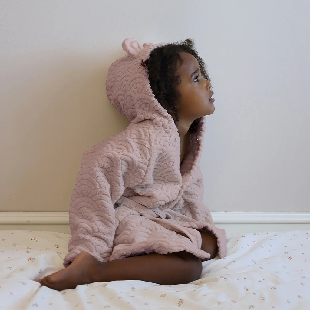 Badekåbe med hætte og ører, 3-4 år - GOTS Dusty Rose