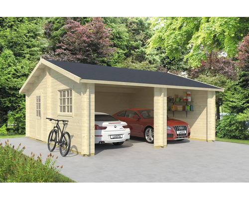 Outdoor Life Falkland dubbele garage zonder deuren, 575 x 575 cm, natuurlijke afwerking