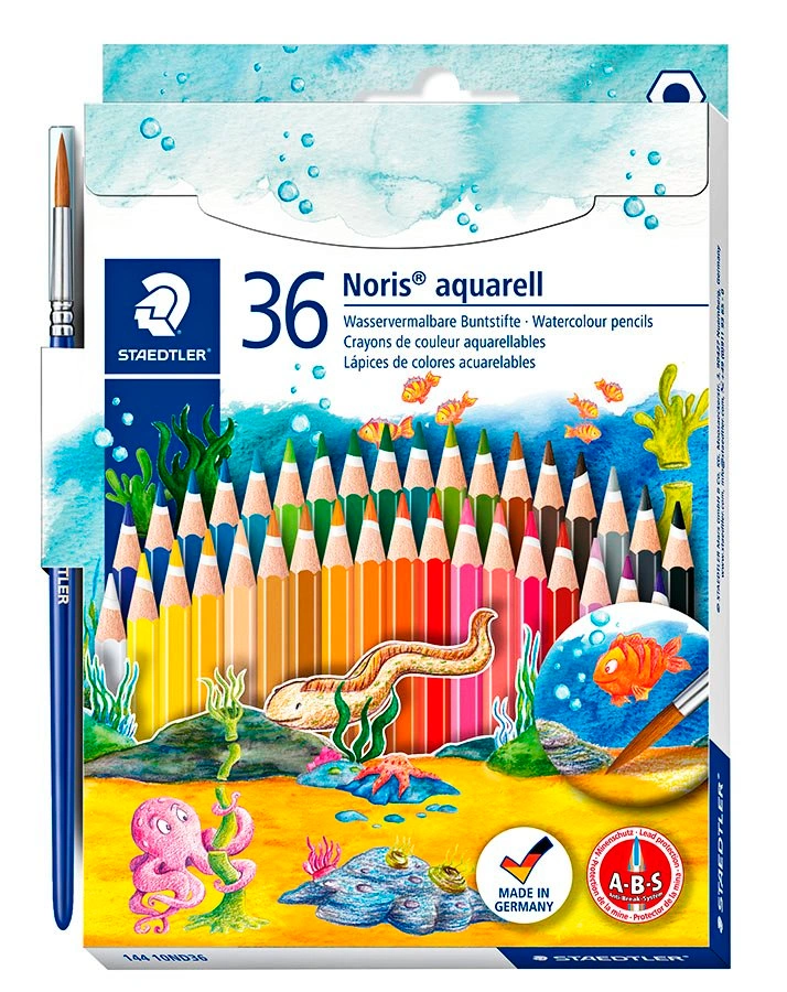 144 10ND36 Noris Club® aquarell Farbstift Kartonetui mit 36 Farben und Pinsel