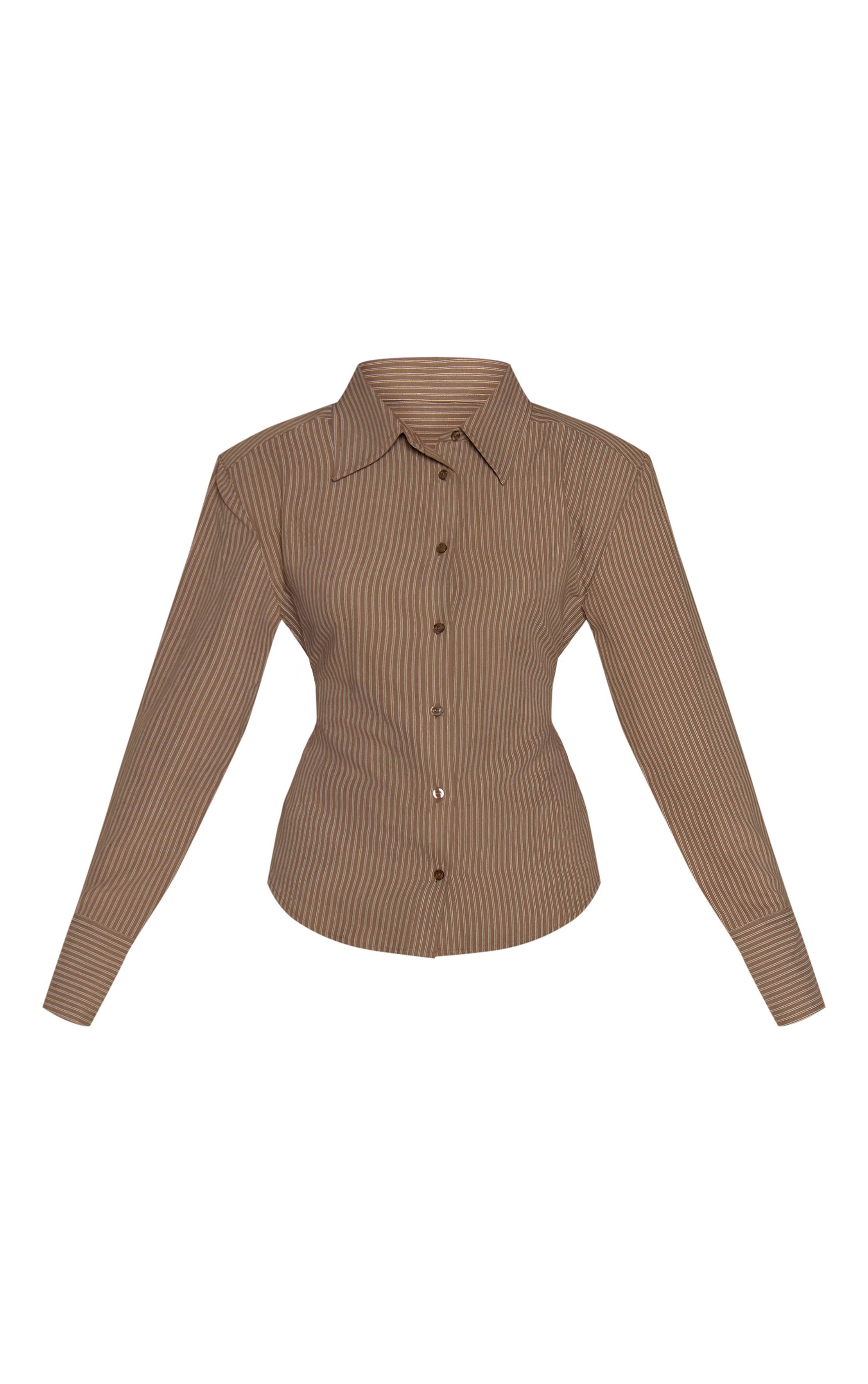 Moka Chemise Ajustée À Épaulettes En Peau De Pêche Rayée