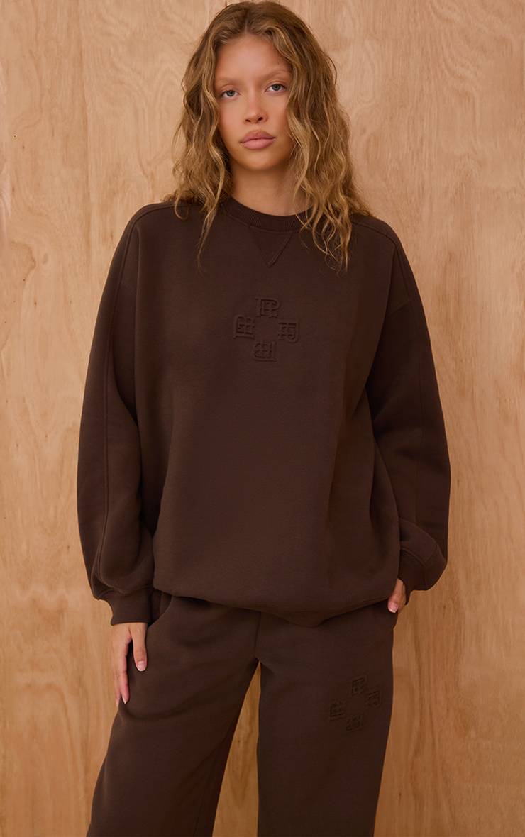 Chocolat Sweat-shirt Col Rond Avec Logo Plt En Relief