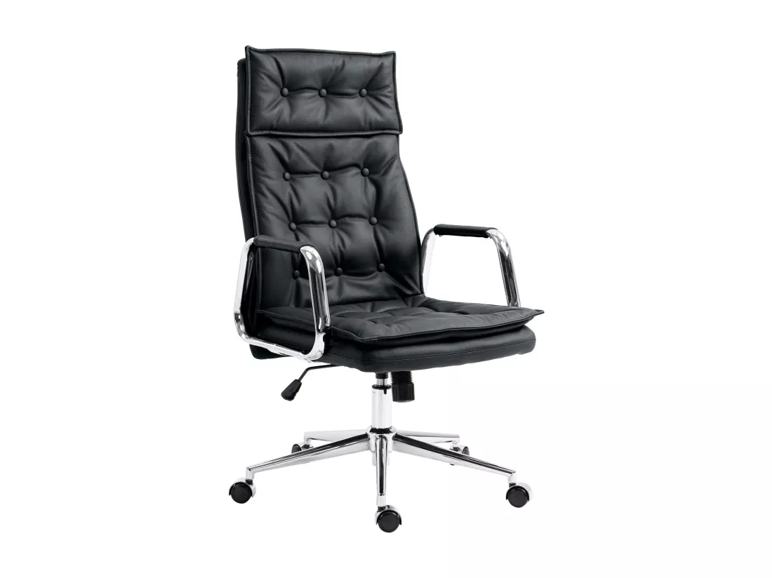 Chaise de bureau - Véritable cuir & Métal chromé - Noir - Sotira