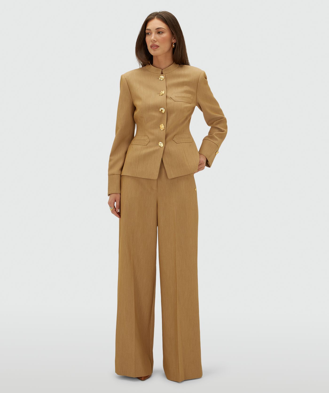 JV-CALLIE high rise wide leg pantalon - light camel melange