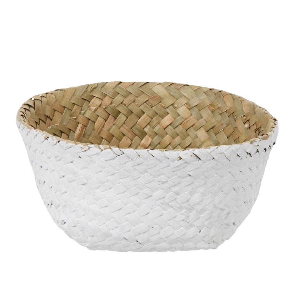 Panière tressée jonc de mer bicolore blanc naturel