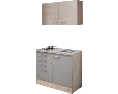 Flex Well mini keuken met apparatuur Riva 100 cm kwartsiet cubanit san remo licht mat eiken gedemonteerd omkeerbaar versie 00010766