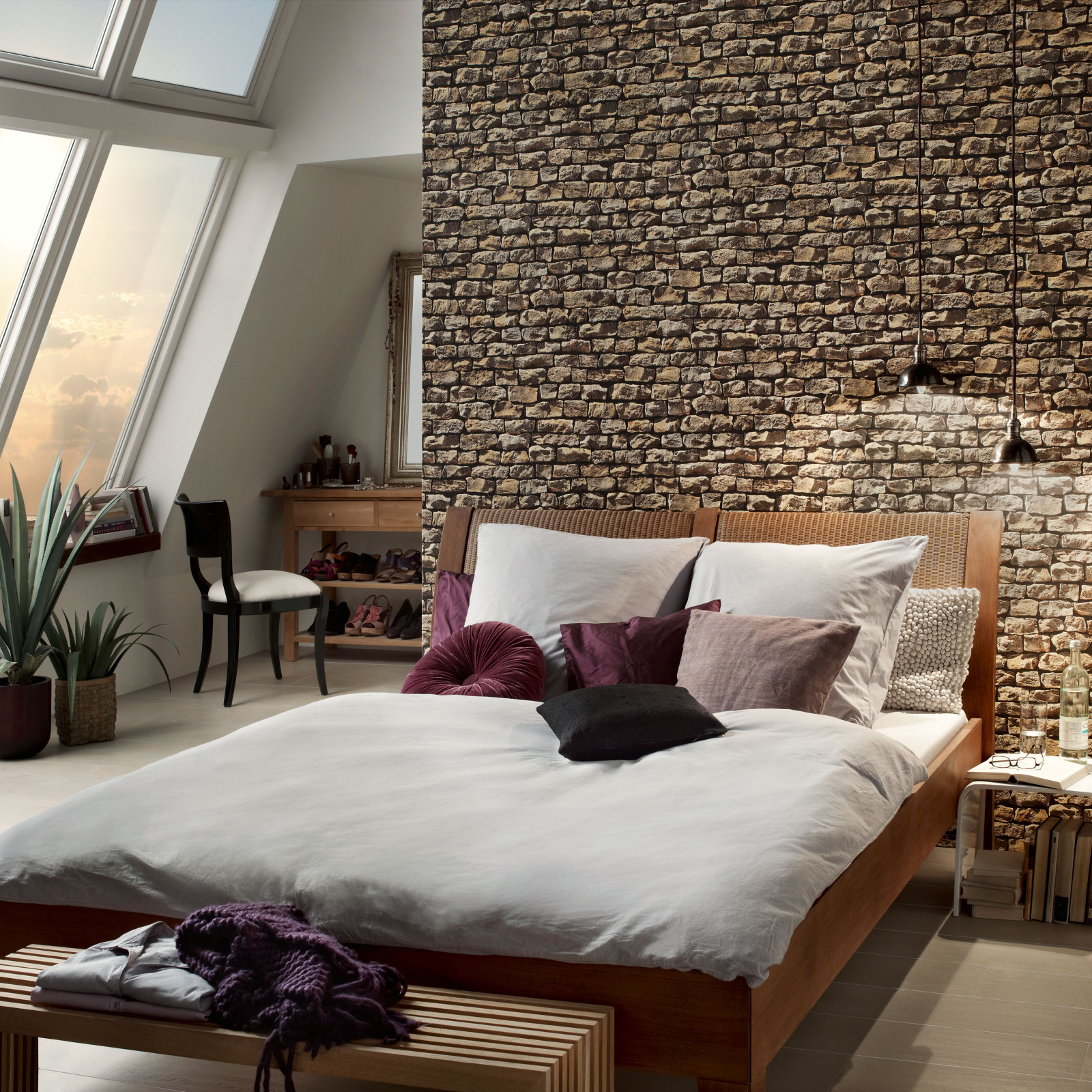 Vliestapete BEST OF WOOD`N STONE - Steinwand - sand-braun - 10 Meter