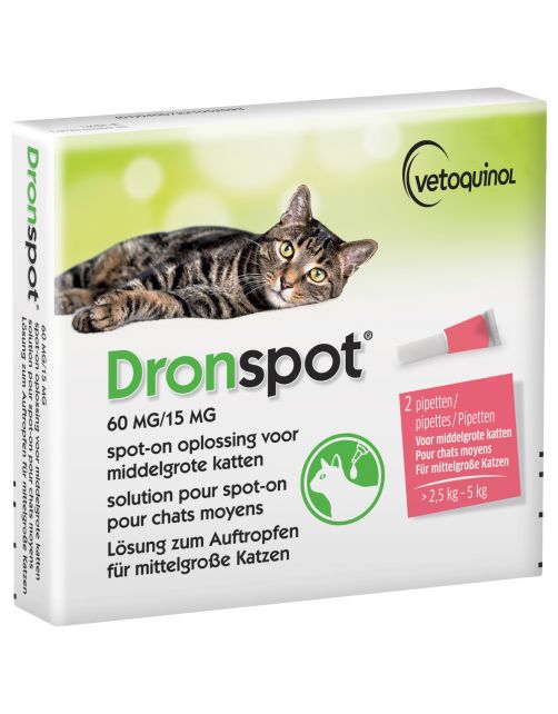 Dronspot Spot-On Kat  >2.5 - 5 Kg - Anti wormenmiddel - 2 pip 2.5 - 5 Kg M