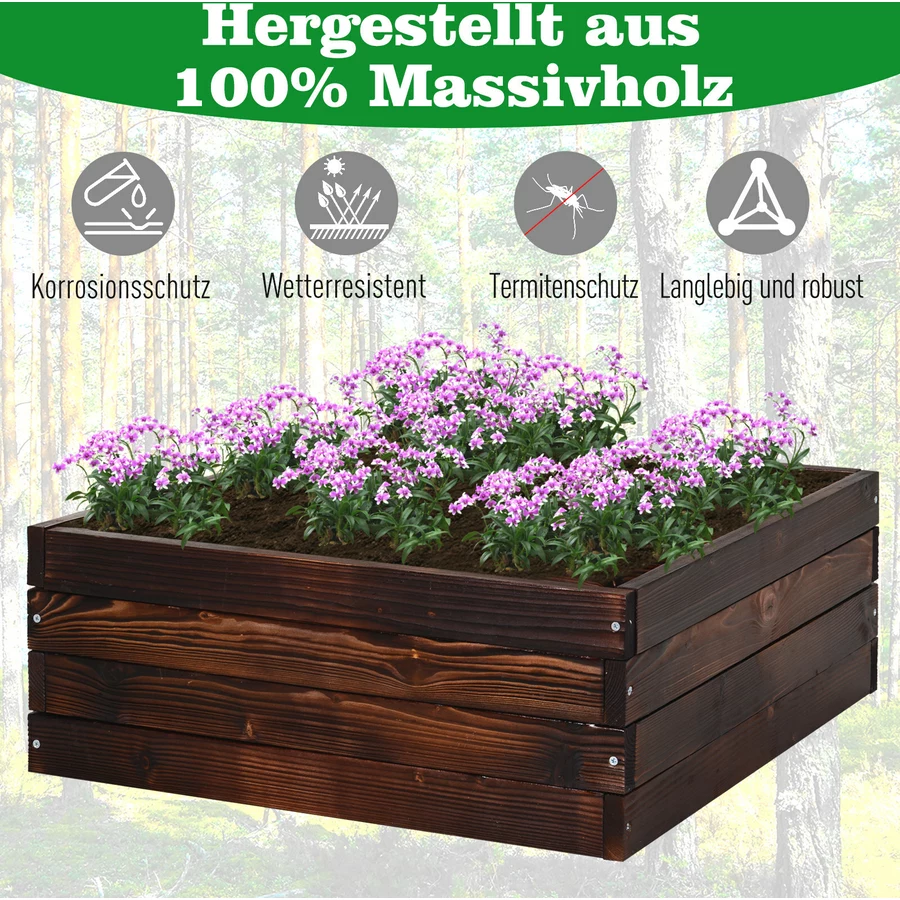 Outsunny Quadratisches Hochbeet dunkelbraun