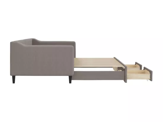 Lit de jour avec gigogne et tiroirs sans matelas taupe 90x200cm