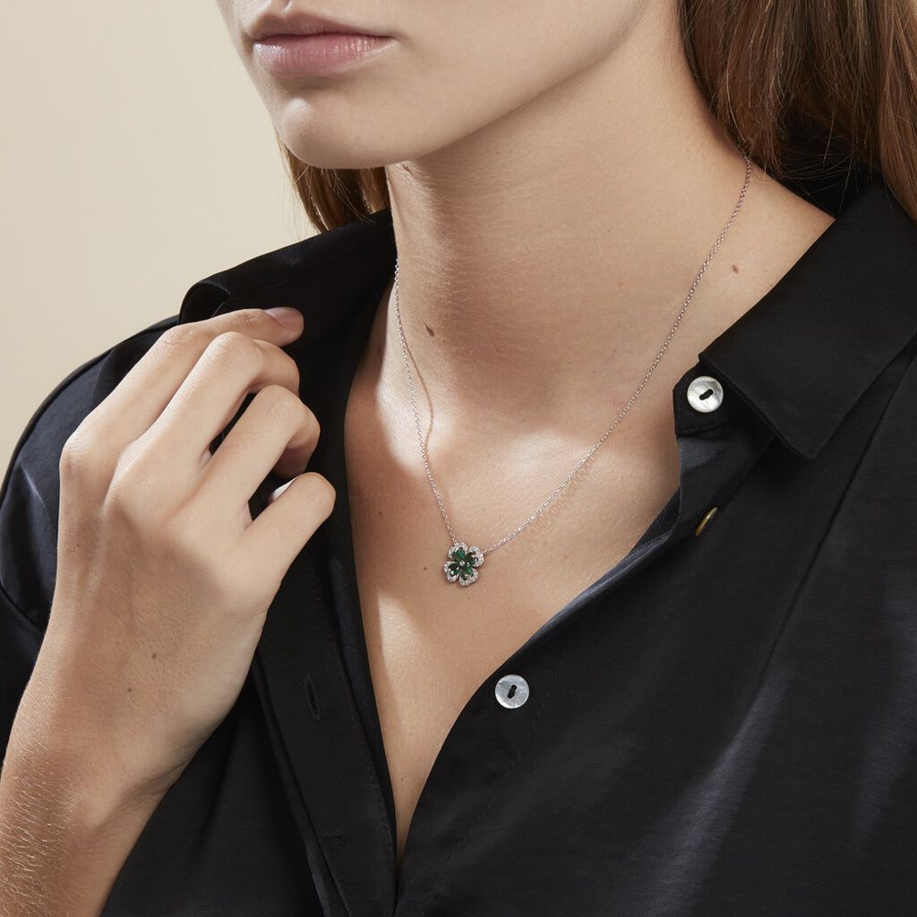 Collier Argent Blanc Deryn Verre Oxydes De Zirconium