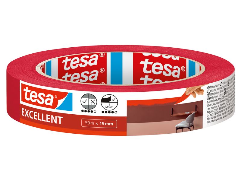 tesa Malerband Excellent, 19 mm x 50 m Malerband für die optimale Lösung bei Malerarbeiten im Innenbereich