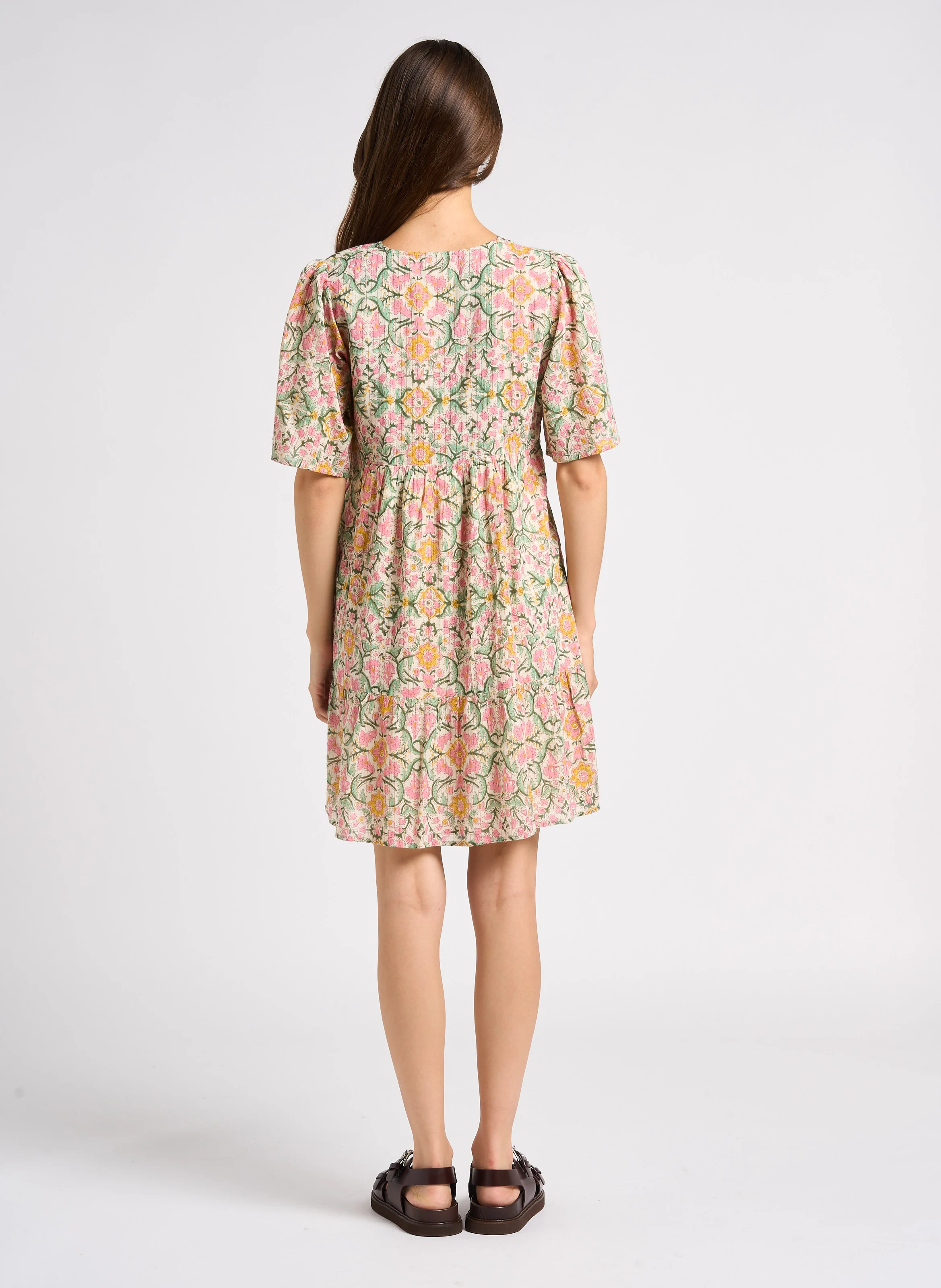 MELIE - Robe courte col V en coton | Rose