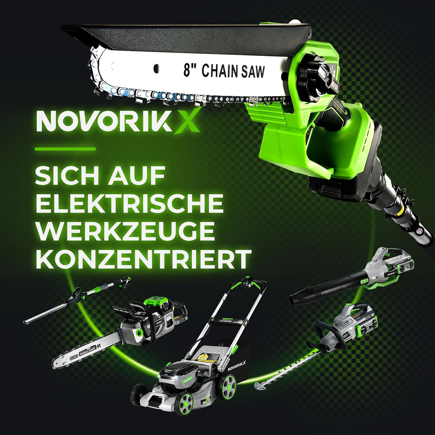2-in-1 Bürstenlose Akku-Stangensäge 20V 3.0AH – 8-Zoll 4.57M Reichweite, 800W 60ml Öltank Automatik-Schmierung für Baumbeschneidung & Astschneidegerät