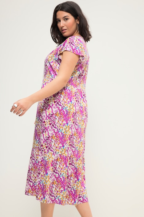 Midikleid, A-Line, Colorprint, Rundhals, Cup-Ärmel