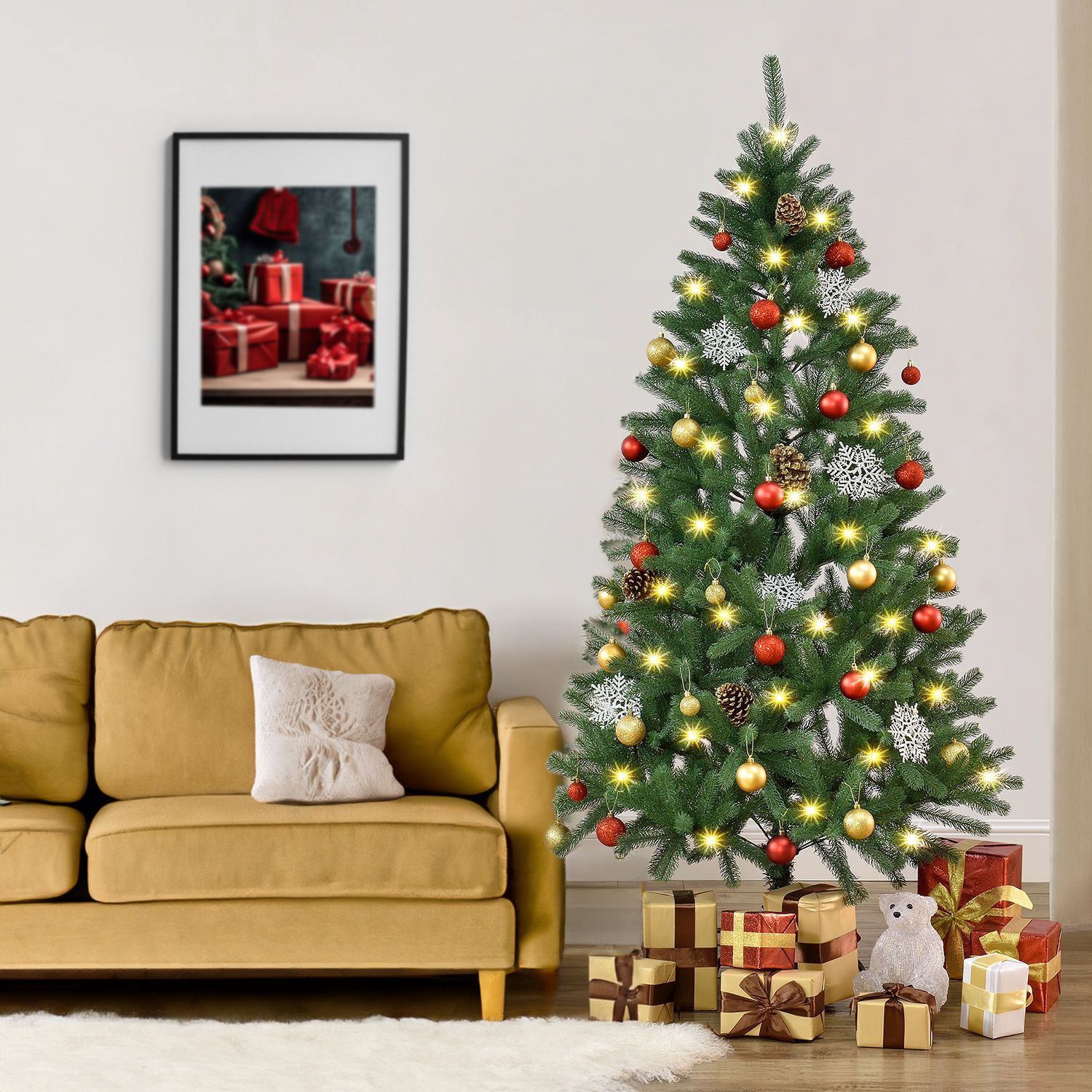 Juskys künstlicher Weihnachtsbaum 210 cm - Baum mit LED Beleuchtung & Ständer - Tannenbaum
