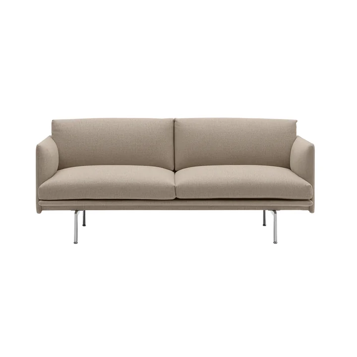 Muuto - Outline Sofa 2-Sitzer, Aluminium poliert / braun (Kvadrat by Sahco Ecriture 240)