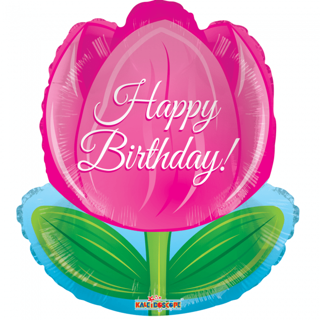 Helium Ballon Tulp Happy Birthday 45cm leeg