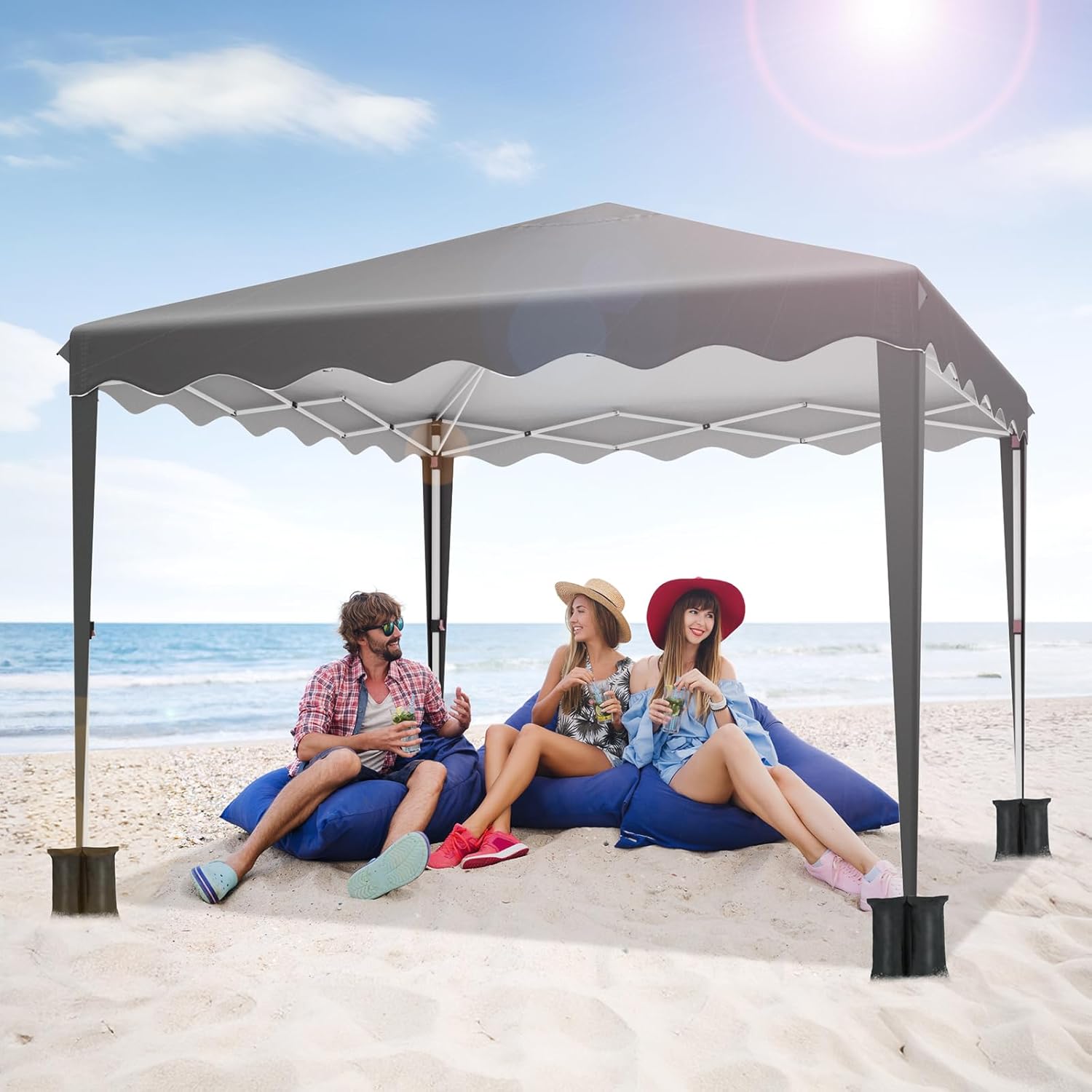 Pavillon 3x3, Faltpavillon Stabil Winterfest mit Oxford, UV Schutz 50+, Faltpavillon mit Seitenteilen, 4 PCS Sandsack, Gartenpavillon Höhenverstellbar, Faltbare Pavillon Zelt für Camping Grau
