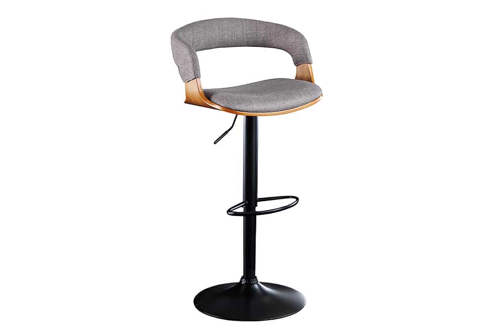 Retro Barhocker MANHATTAN grau Strukturstoff Eschenholz drehbar höhenverstellbar