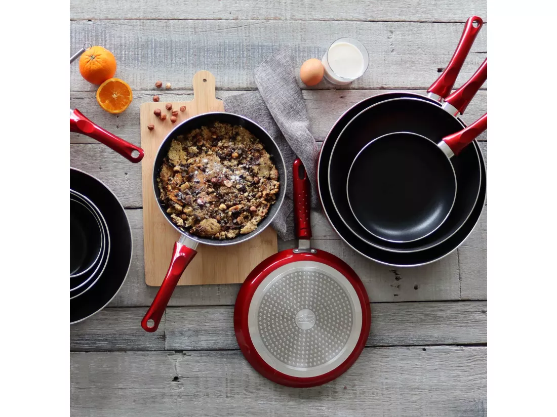 Menastyl - Set 3 Poeles Cerise En Aluminium Compatible Induction 20/24 Et 28cm