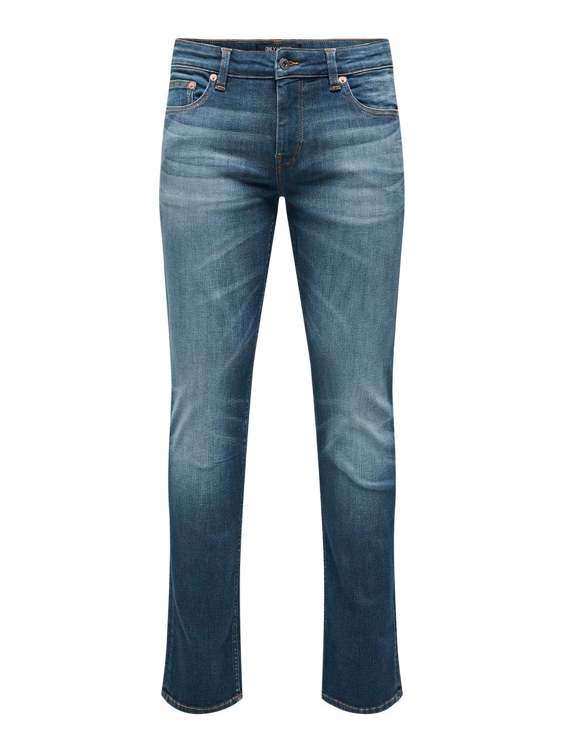 ONSLOOM Niedrige Taille Verjüngter Slim Fit Jeans Dark Medium Blue Denim